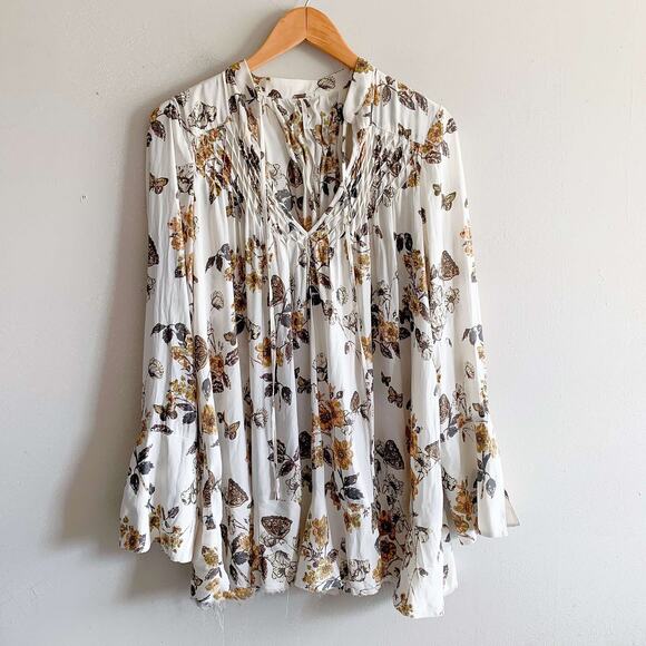 Free People Pebble Crepe So Fine Floral Smocked Tunic Top $108 Size S Small - Picture 2 of 6